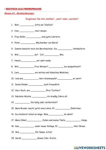 Heißen, sein oder werden - Präsens A1