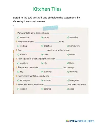 Listening Comprehension Kitchen Tiles