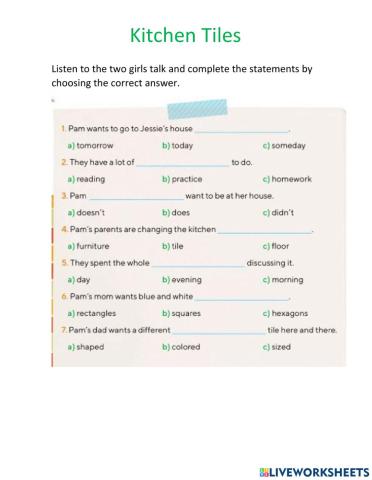 Listening Comprehension Kitchen Tiles