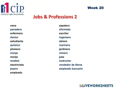 Jobs and Professions 2 Exam Week 20