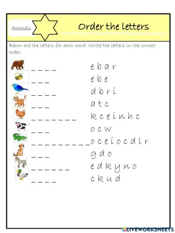 Starters animals - order the letters