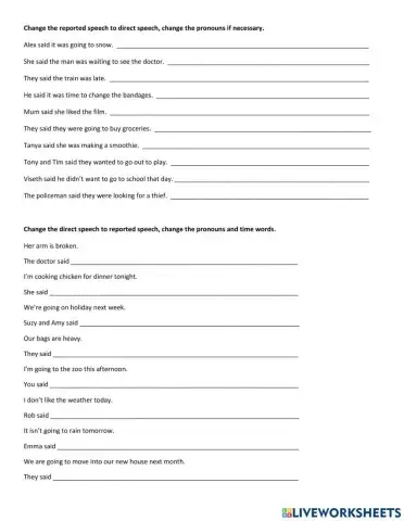 Reported speech exercise