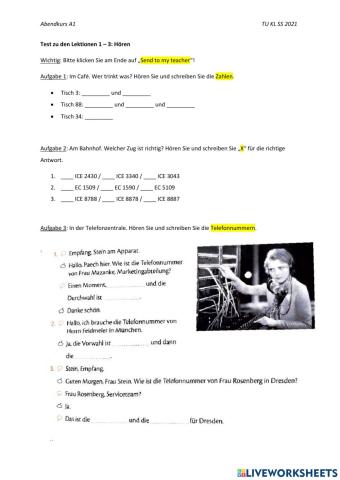 Test Lektionen 1-3: Hören