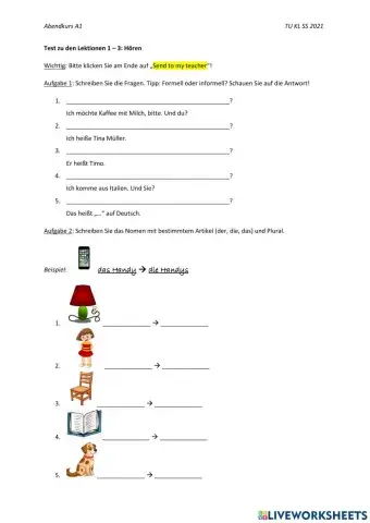 Test Lektionen 1-3: Grammatik & Vokabeln