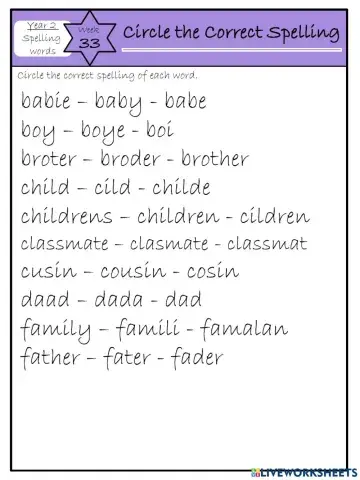 Spellings week 33 - choose the correct word