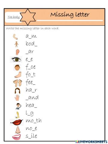 Starters parts of the body - missing letter