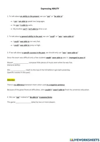 Expressing Ability can, could, be able to