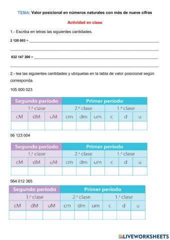 Valor posicional en números naturales hasta de nueve cifras