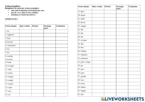 42 irregular verbs
