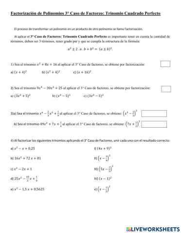 Factorización Trinomio cuadrado perfecto 3° Caso de Factoreo