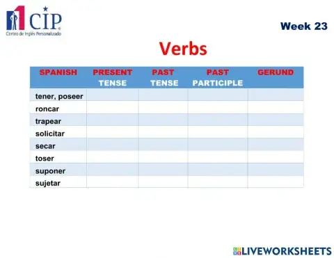 Verbs Exam Week 23