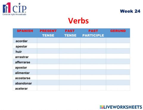 Verbs Exam Week 24