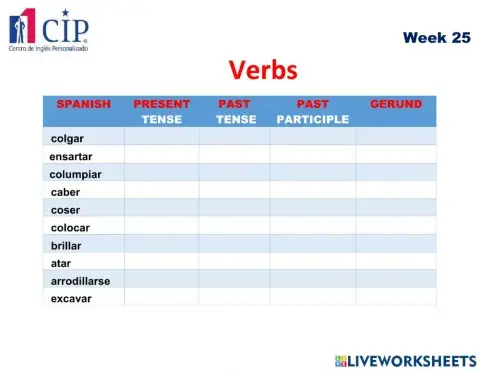 Verbs Exam Week 25