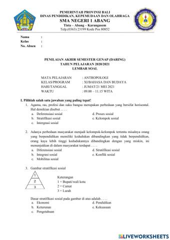 Ujian Antropologi Semester Genap
