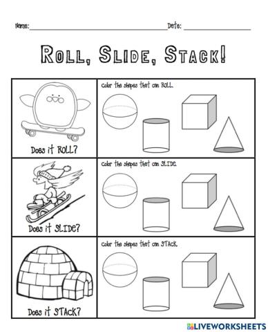 3D Shapes - Roll, Stack, Slide