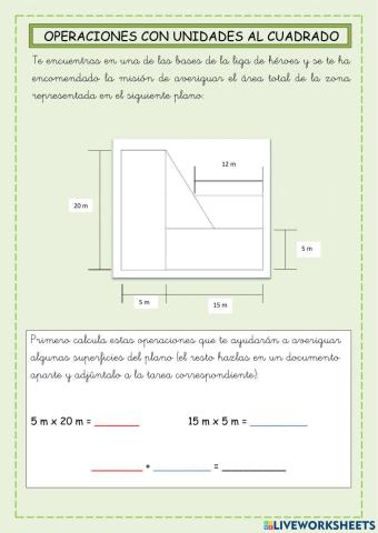 Operaciones con unidades al cuadrado y representación gráfica