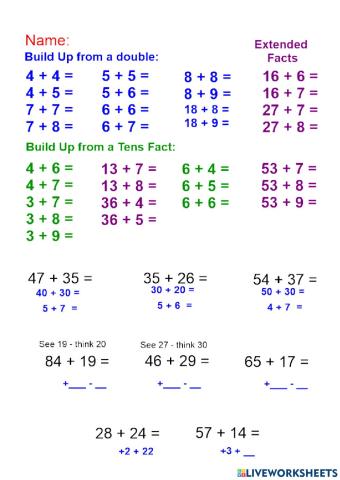 Using Doubles and Tens Facts Set 3