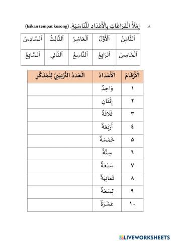 Latihan Bahasa Arab Tahun 6 (Minggu 15)