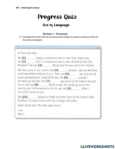 Progress Quiz - PET