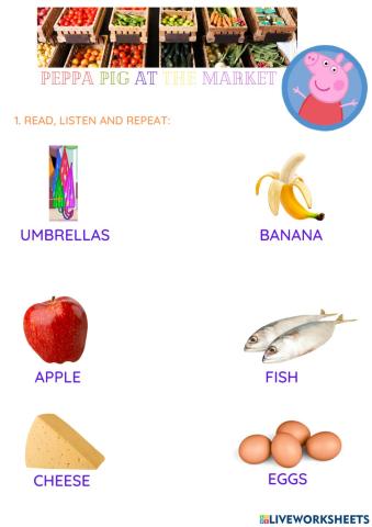 Peppa pig at the market