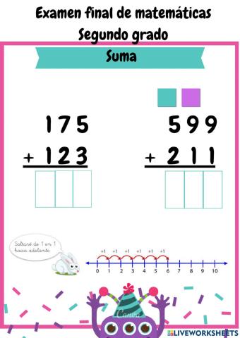 Prueba de Suma y resta -Segundo grado