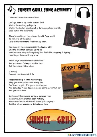 Sunset Grill Song Activity