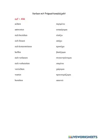 Verben mit Präpositionalobjekt auf +Akk