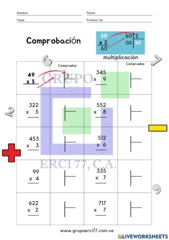 Resuelve multiplicaciones y comprueba