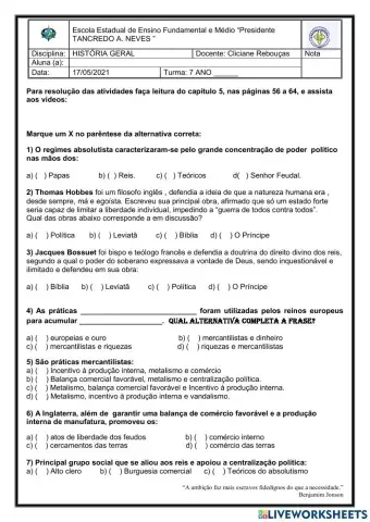 Absolutismo e Mercantilismo