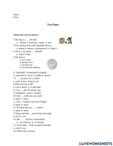Test paper 4th Grade