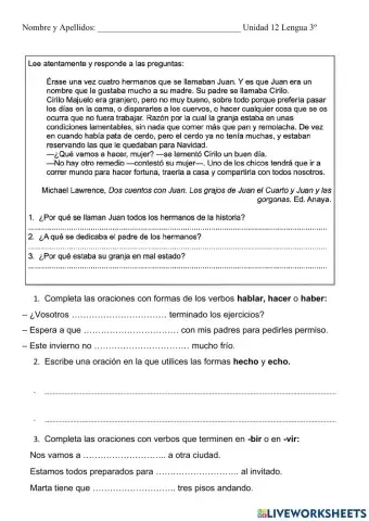 Examen lengua Unidad 12 3º primaria