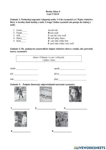 Klasa 4 Unit 5 TEST