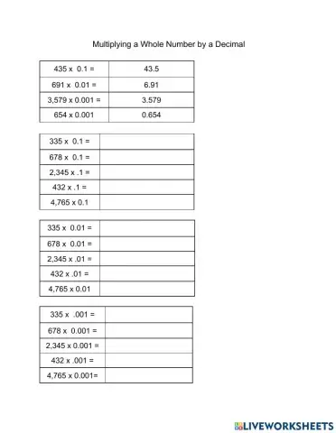Multiplying a Whole Number by a Decimal