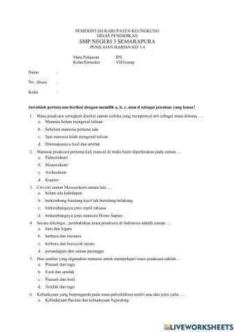 Penilaian Harian KD 3.4