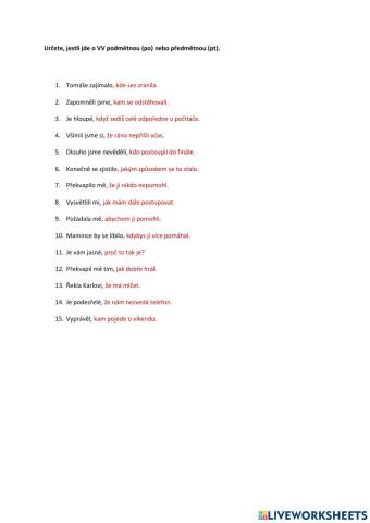 Vedlejší věta podmětná a předmětná