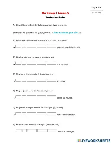 On bouge! Leçon 3 - Production écrite 2