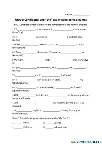 Unreal Conditiona and THE use in geographical names