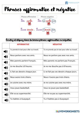 Phrases affirmative et négative