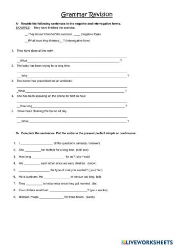 Grammar revision - present perfect simple and continuous