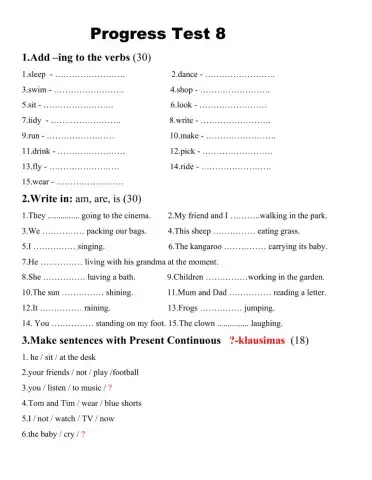 Class 3 Progress Test 8