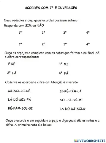 Acordes com 7 e inversões