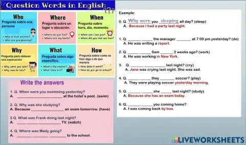 Wh Question words past progressive