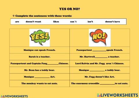 Saying YES and NO: drag and drop the words