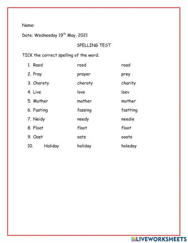 Spelling Test Two
