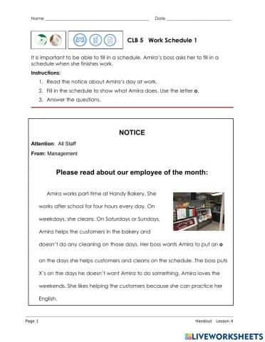 Reading a Work Schedule