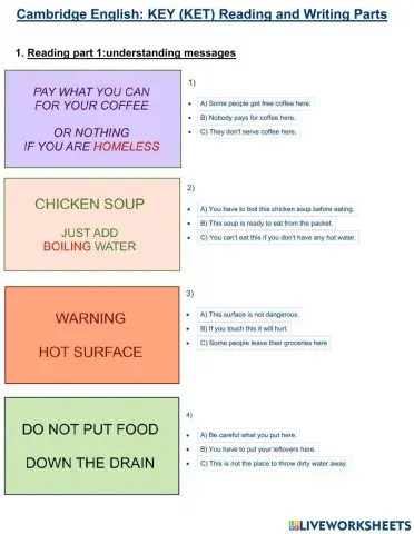 KET Reading and Writing Test