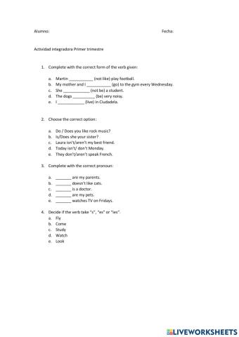 Presente simple y personal pronouns