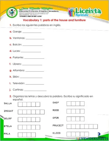 Vocabulary 1: parts of the house and furniture