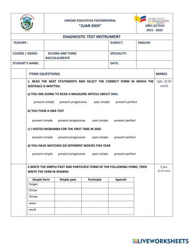 Diagnostic Test 2nd and 3rd. BGU