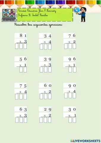 Ejercicios de multiplicación.